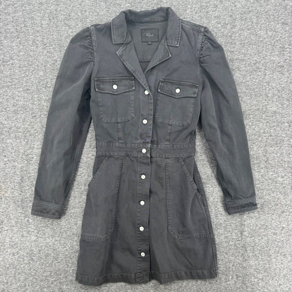 Rails‎ Lisette Carbon Black Button Down Puff Sleeve Mini Dress Denim Preppy  XS - Picture 2 of 8
